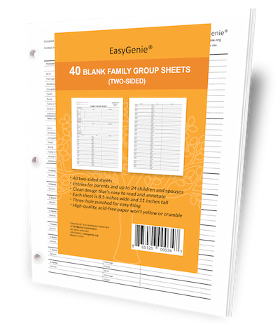 EasyGenie Blank Family Group Sheets (Two-Sided), 40 in package