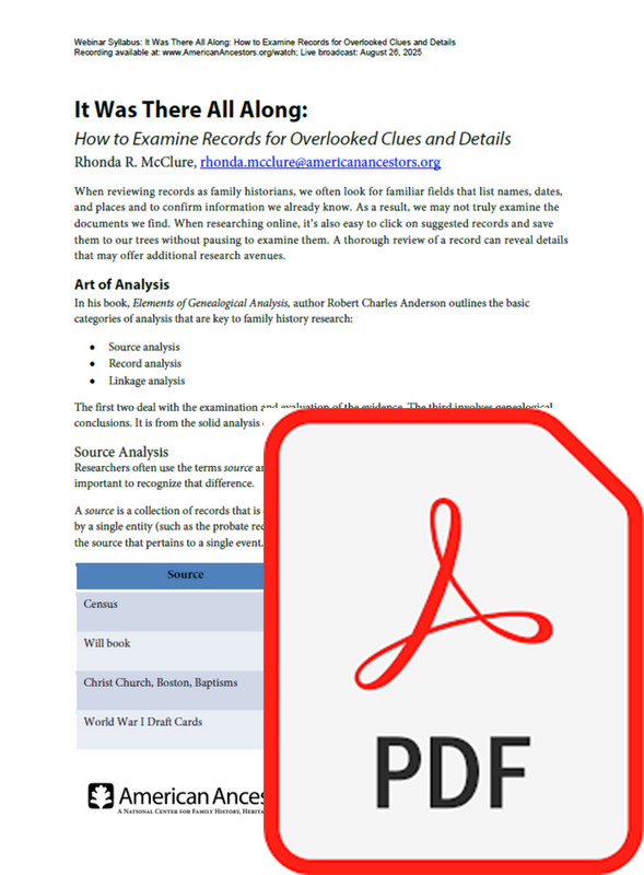 Webinar Syllabus: It Was There All Along: How to Examine Records for Overlooked Clues and Details