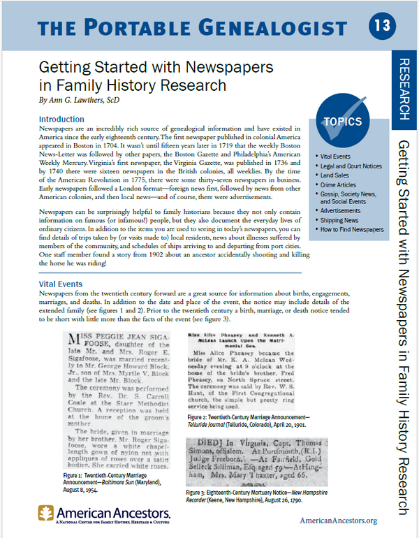 Portable Genealogist: Getting Started with Newspapers in Family History Research