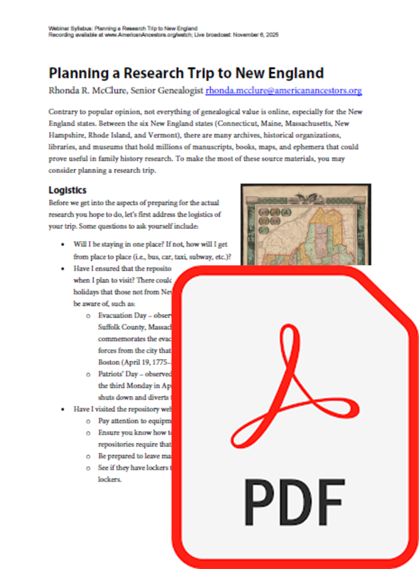Webinar Syllabus: Planning a Research Trip to New England