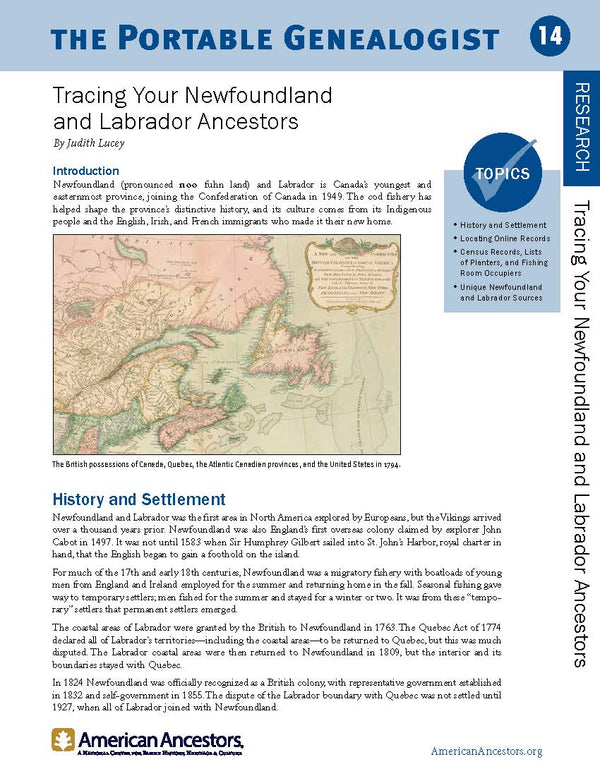 Portable Genealogist: Tracing Your Newfoundland And Labrador Ancestors