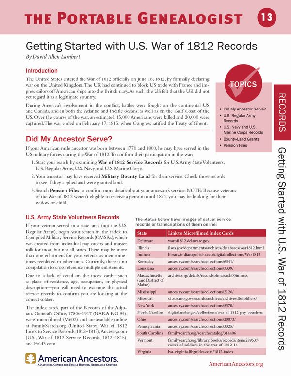Portable Genealogist: Getting Started with U.S. War of 1812 Records