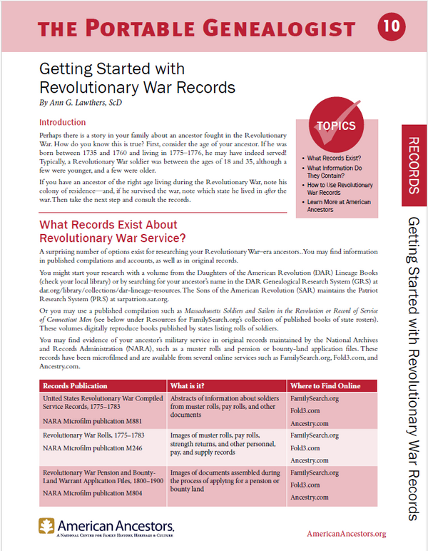 Portable Genealogist: Getting Started with Revolutionary War Records