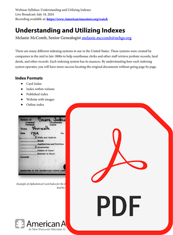 Webinar Syllabus: Understanding and Utilizing Indexes