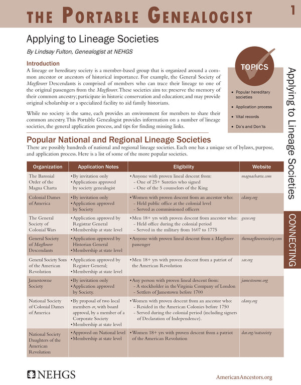 Portable Genealogist: Applying to Lineage Societies