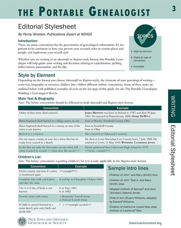 Portable Genealogist: Editorial Stylesheet