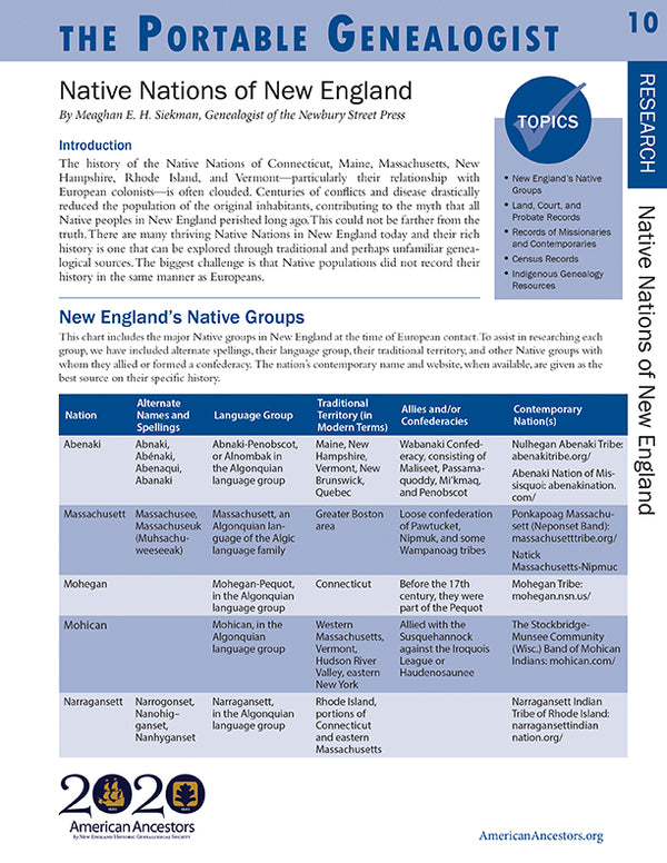 Portable Genealogist: Native Nations of New England