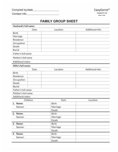 EasyGenie Large Print Two-Sided Family Group Sheets (7-pack)